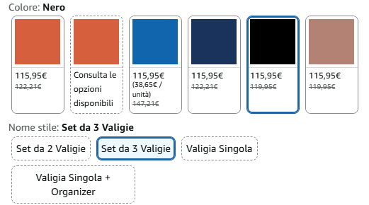Colori set di valigie Amazon