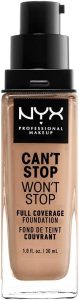 NYX Professional Makeup Fondotinta, Can't Stop Won't Stop Full Coverage Foundation, Lunga tenuta, Waterproof, Finish Matte, Tonalità: Medium buff