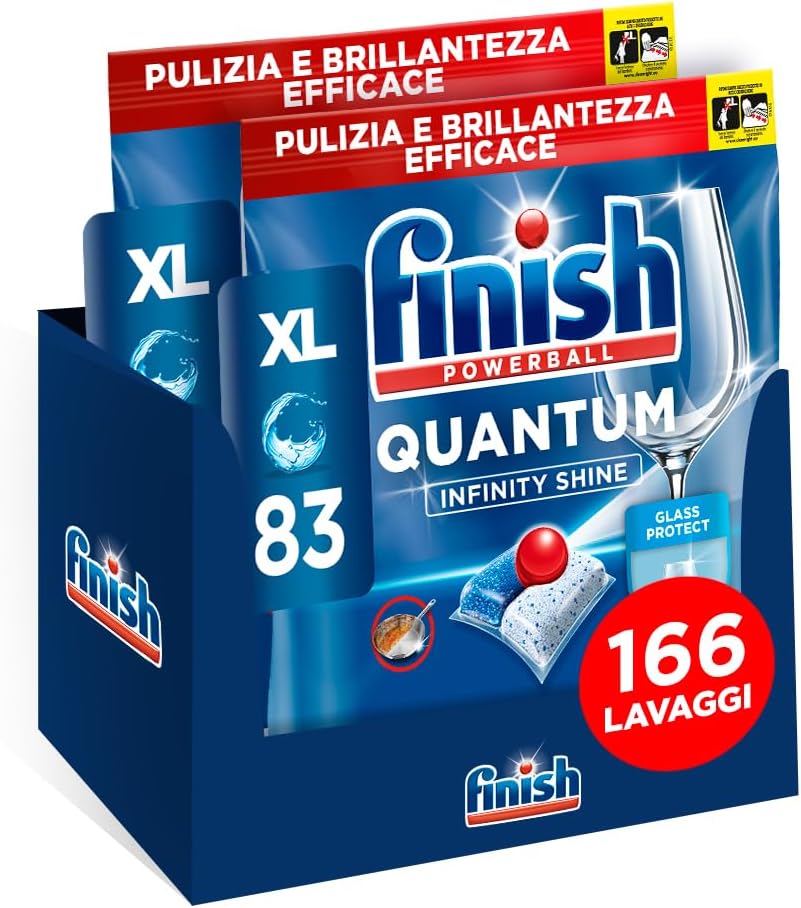Finish Quantum Infinity Shine Pastiglie Lavastoviglie, 166 Capsule Lavastoviglie, Detergenti per Lavastoviglie