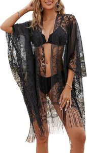 Kimono Mare in Pizzo Sexy ed Elegante per Donna, Copricostume, Copertura Costume da Bagno per Vacanze, Piscina, Spiaggia e Festa